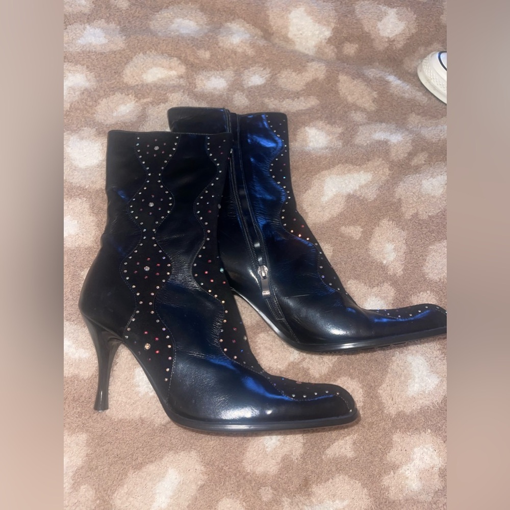 Minmin black leather boots with sparkly design